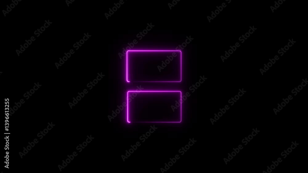 Glowing neon square frame animation. luminous banner animation. purple color neon box icon. Figure On Black Background. Glowing neon square frame animation. luminous banner animation. purple color neon box icon. Figure On Black Background.