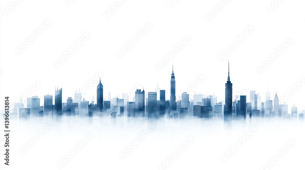 Fototapeta premium Misty Metropolis: A Serene Cityscape in Blue Hues