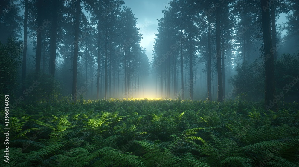 Fototapeta premium A mystical forest path bathed in ethereal light.
