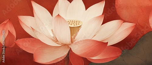 Close up of a lotus flower with pink and white petals.