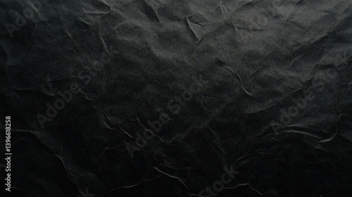 Crumpled black paper texture with deep shadows and intricate details evokes sense of depth