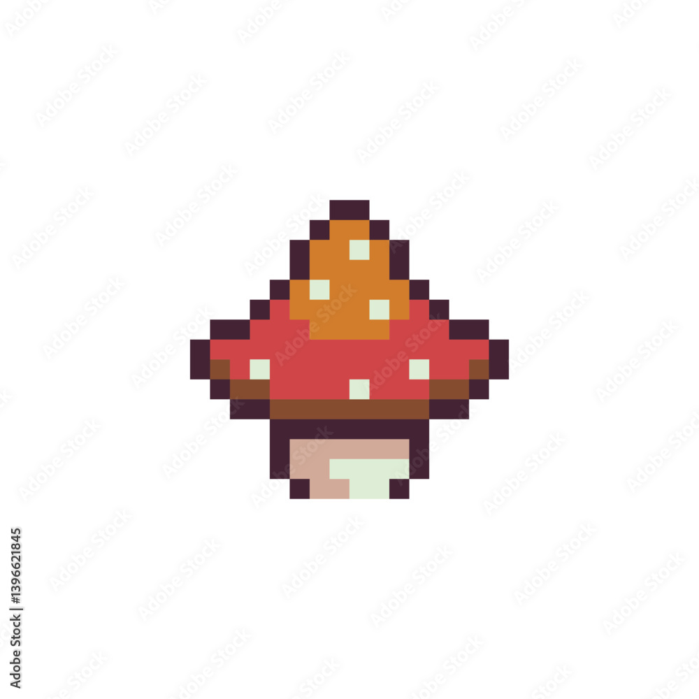 Fly agaric mushroom pixel art icon vector illustration. Mushroom element design for stickers, logo, mobile app. Video game assets 80s 8-bit. Fly agaric mushroom pixel art icon vector illustration. Mushroom element design for stickers, logo, mobile app. Video game assets 80s 8-bit.
