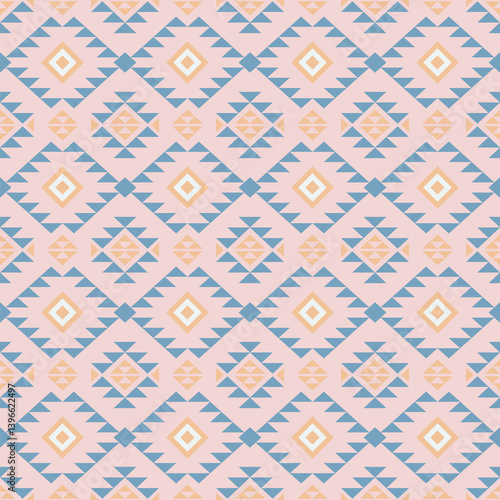 Seamless geometric patterns inspired by Navajo and Aztec tribal art. Colorful ethnic designs in a Southwestern boho style, perfect for textiles, carpets, wallpapers, and clothing.
