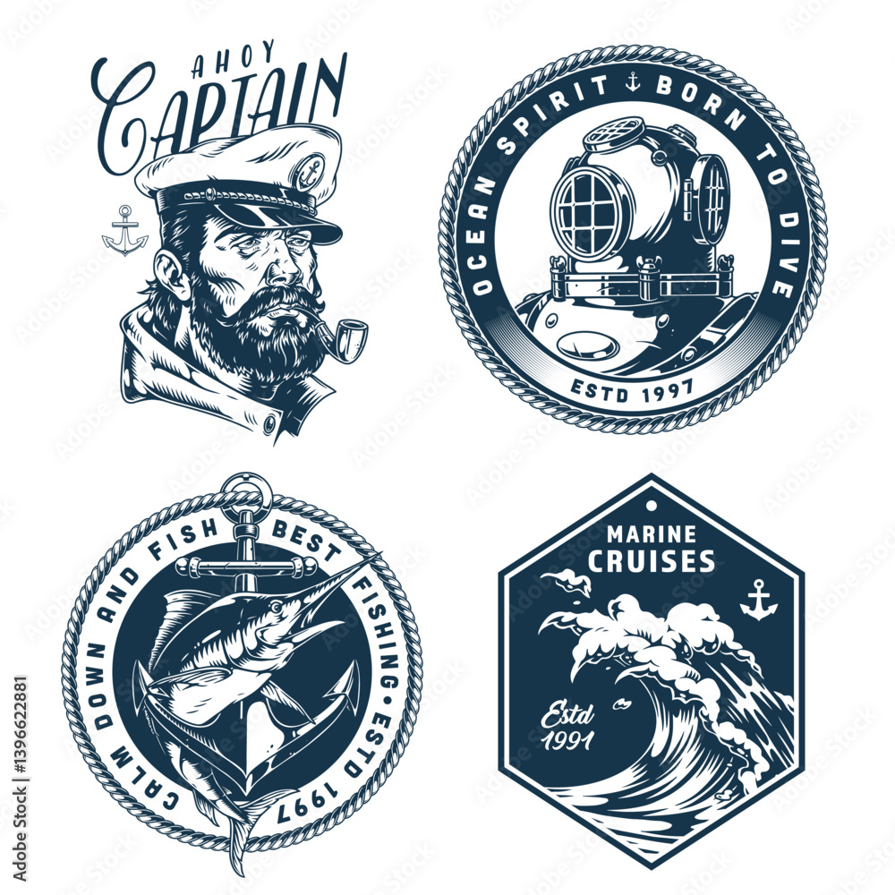 Fototapeta premium Nautical badges for maritime adventure
