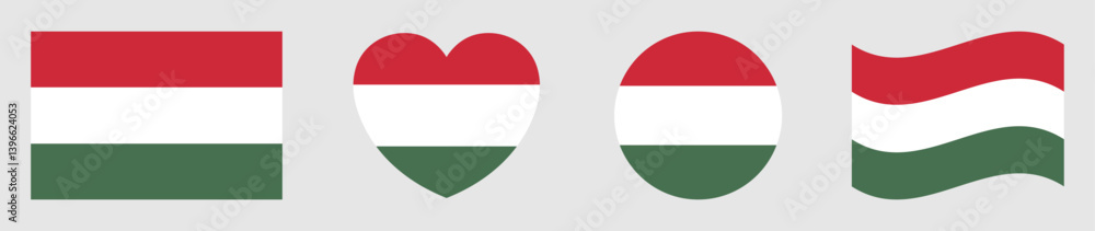 Set of hungary flags isolated. Hungarian flags set in square, circle, waving flag and heart shape icons various designs element. Hungarian flags collection. Vector illustration. Set of hungary flags isolated. Hungarian flags set in square, circle, waving flag and heart shape icons various designs element. Hungarian flags collection. Vector illustration.
