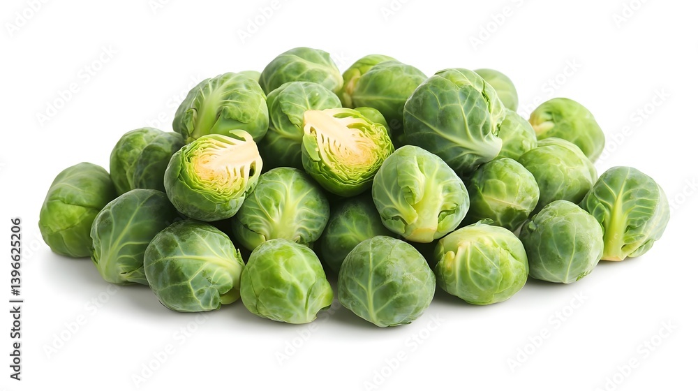 Fresh Brussels Sprouts Heaped Up Isolated on a White Background Fresh Brussels Sprouts Heaped Up Isolated on a White Background