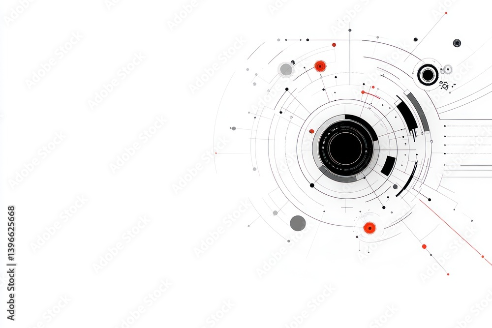 Grey and White Tech Background with Various Elements, Conveying Hi-Tech Communication Concept and Innovation, Includes Circle Empty Space