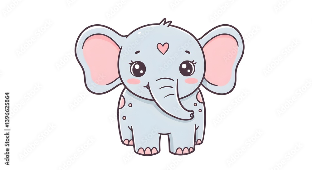 Adorable cartoon elephant with heart-shaped mark conveying innocence and charm Adorable cartoon elephant with heart-shaped mark conveying innocence and charm