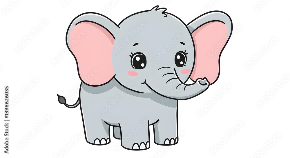 Naklejka premium Adorable Baby Elephant Cartoon Character Isolated on White Background