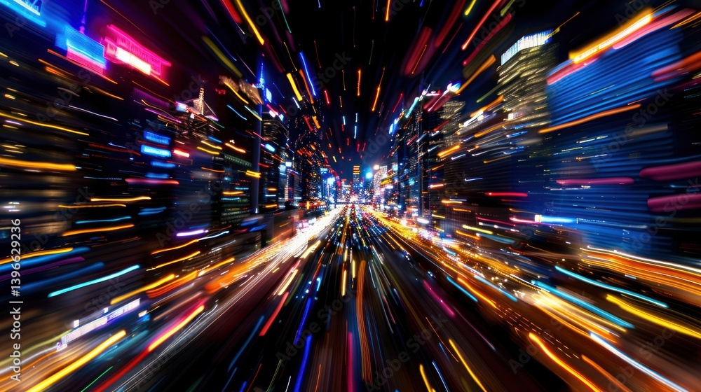 Electric Nightlife: Vibrant Urban Energy with Neon Lights, Bustling Traffic, and Towering Buildings Capturing the Excitement of a City That Never Sleeps
