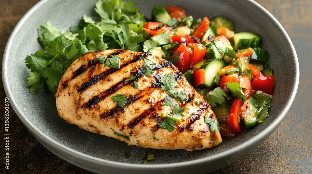 A high-definition image of a plate of spicy som tam with grilled chicken, showing the vibrant colors and textures of the dish with fresh vegetables and herbs. A high-definition image of a plate of spicy som tam with grilled chicken, showing the vibrant colors and textures of the dish with fresh vegetables and herbs.