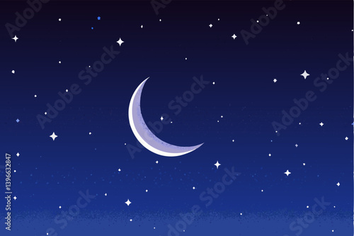 Crescent Moon and Stars Night Sky