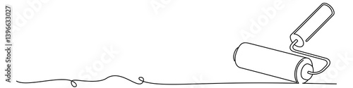 Minimal roll paint continuous line art vector, simple painting tool illustration for decoration, renovation, wall paint, home improvement, clean design, creative construction concept.