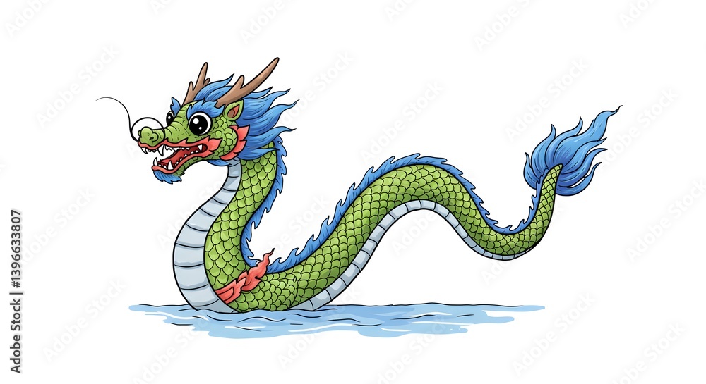 Fototapeta premium Enchanting illustration depicting a vibrant green chinese dragon character