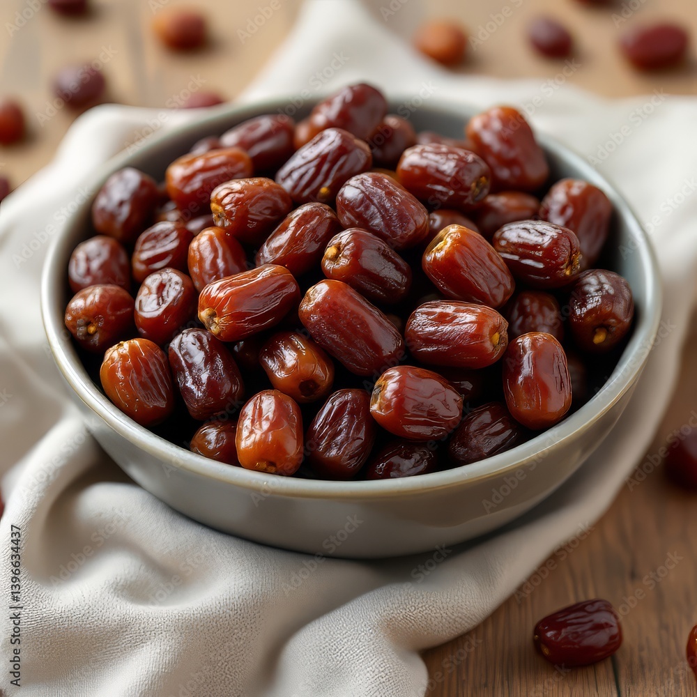 Delicious Dates Fruit in a Bowl on a Wooden Tabletop Delicious Dates Fruit in a Bowl on a Wooden Tabletop