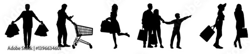 set of shopping people silhouette illustrations.