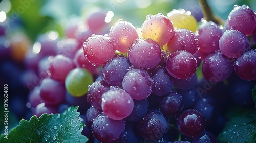 Wallpaper Mural Close-up of a bunch of fresh, wet grapes with water droplets, illuminated by sunlight. Torontodigital.ca