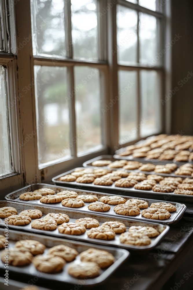 Trays of cookies cooling by the window, the scent of baking filling the room. Each treat made with love and anticipation for Eid Trays of cookies cooling by the window, the scent of baking filling the room. Each treat made with love and anticipation for Eid