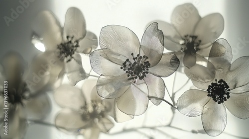 Realistic Glass Etching of Delicate Flowers Captured in Artistic Photography