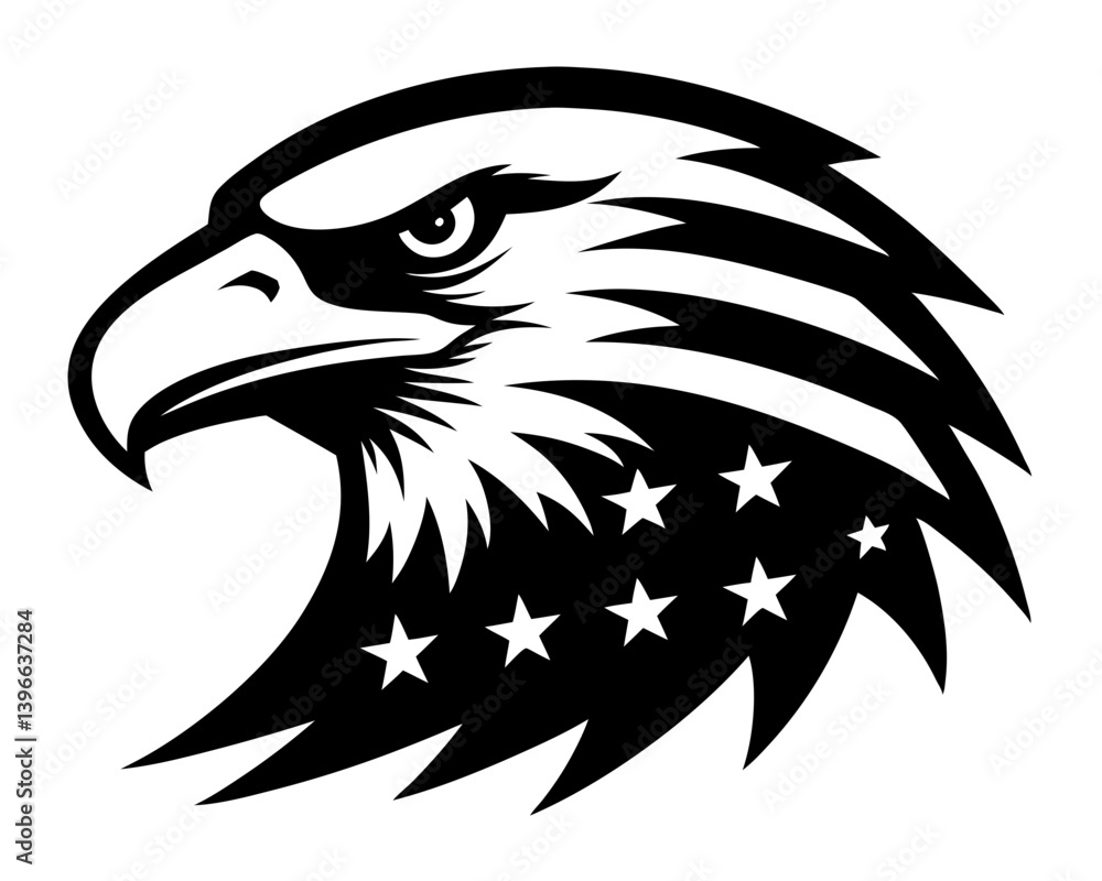 Obraz premium Eagle Head with American Flag Silhouette Vector & SVG | Patriotic USA Vector Design