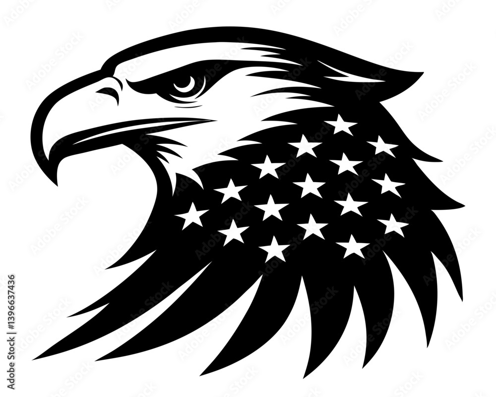 Obraz premium Eagle Head with American Flag Silhouette Vector & SVG | Patriotic USA Vector Design