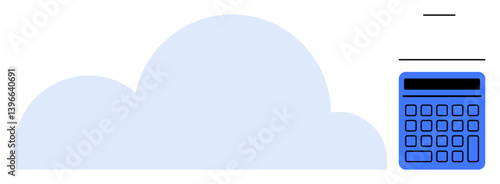 Large cloud graphic with digital calculator representing technology, data management, and virtual tools. Ideal for finance, technology, cloud storage, computing, data analysis, budgeting innovation
