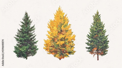 Vibrant Forest Trees in Vivid Colors for Nature Illustration