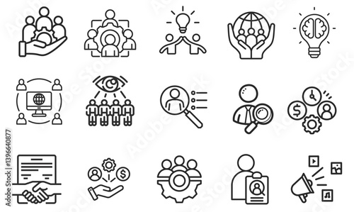 Mega icon collection set, Human Resource, Employee Management, Hiring, Recruitment, Corporate and Training Programs icon set. vector