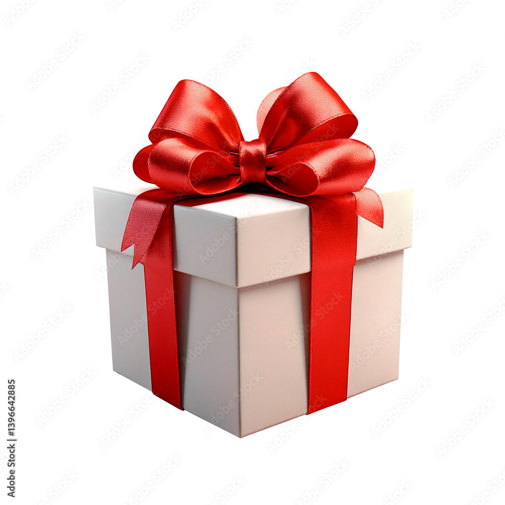 3D white gift box with oversized red bow 3D white gift box with oversized red bow