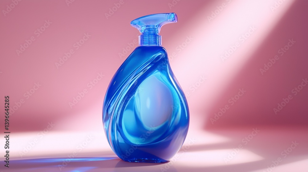 Bright Blue Bottle of Homemade Fabric Softener with Soft Light and Minimalist Background in Realistic Photography Bright Blue Bottle of Homemade Fabric Softener with Soft Light and Minimalist Background in Realistic Photography