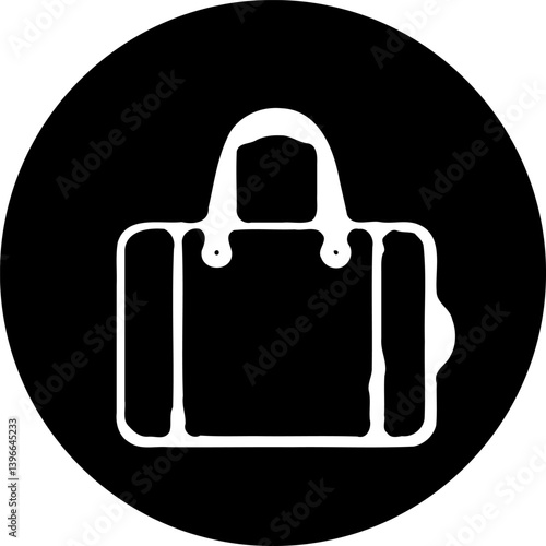 Stylized duffel bag silhouette on solid black circular background offering simplicity