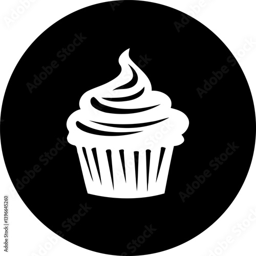 Minimalist cupcake icon in black and white design perfect for branding