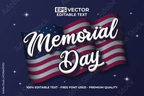 Memorial Day Editable Text Effect with Wavy USA Flag as a Background