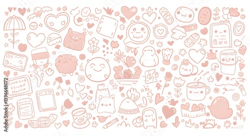Kawaii Pink Doodle Background: Cute Hand-Drawn Elements for Sweet Designs