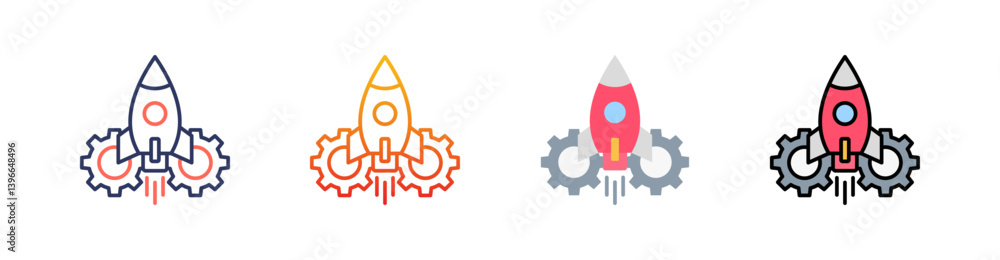 Rocket Launch Multi Style Icon Set Vector Rocket Launch Multi Style Icon Set Vector