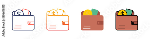 Wallet Multi Style Icon Set Vector 