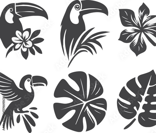 Tropical Icon Set: Featuring an array of vector graphics depicting the vibrant essence of the tropics, each element is carefully crafted to evoke a sense of the exotic and the natural world.