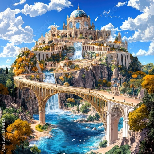Obraz na płótnie Enchanted Landscape: Adventure, Mystery, and Wonder. A captivating scene with elements of natural beauty and magic, inspiring awe and curiosity, inviting viewers to explore and discover the unknown. w salonie