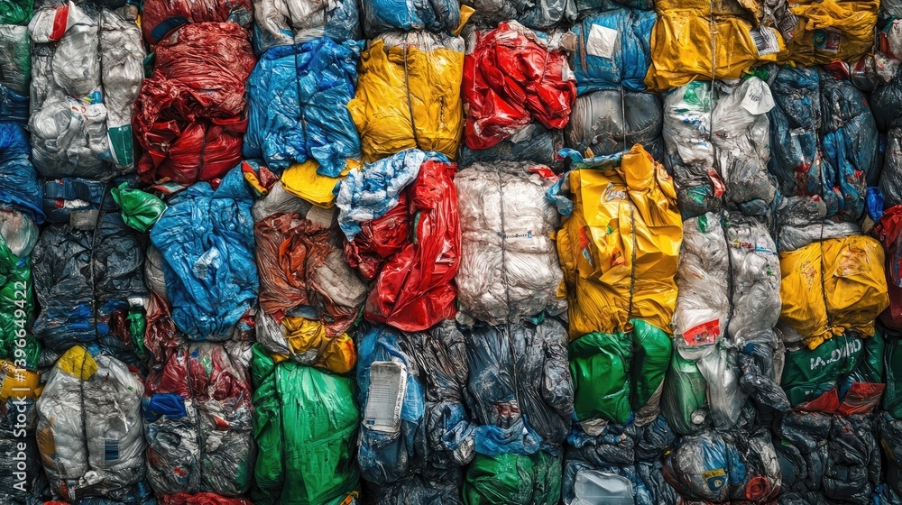 A lot of plastic compressed and piled up A lot of plastic compressed and piled up