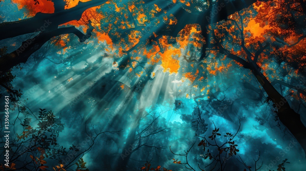 Enchanting forest alive with ethereal light, inviting exploration with captivating colors and hidden magic.