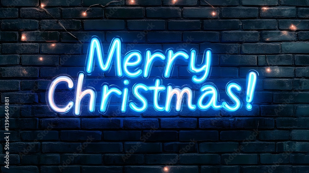 Obraz premium Bright Neon Merry Christmas Sign on Black Wall with Lights