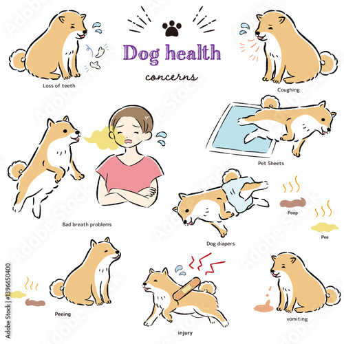 犬の体調不良のイラストセット