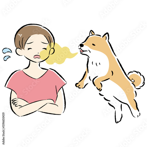 シニア犬の口臭に悩むイラスト
