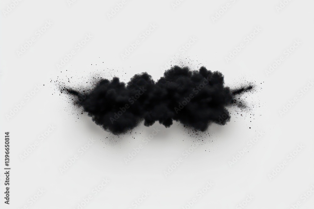 Realistic Black Smoke and Dust Clouds Isolated on White Background, Depicting Air Pollution and Smoke from Fire or Explosion - Vector Illustration