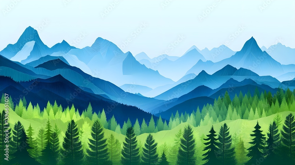 Fototapeta premium Captivating Mountain Landscape in Papercut Style Illustration