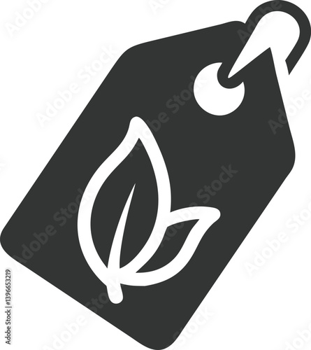 Price Tag Icon with Leaves in White on Transparent Background Symbol Isolated