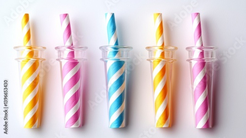 Creative Craft Ideas Featuring Colorful Straw with Transparent Cup for Realistic Photography and Art Projects