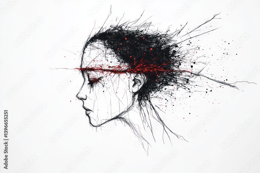 Messy Abstract Mind Illustration: Empty Head with Tangled Scribble Doodle Vector Design