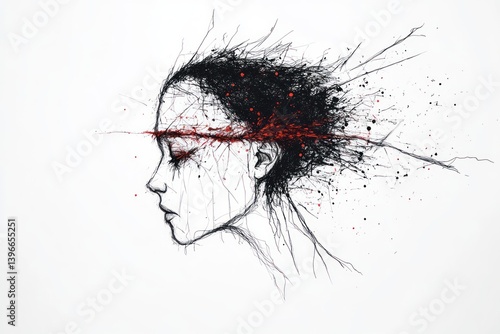 Obraz na płótnie Messy Abstract Mind Illustration: Empty Head with Tangled Scribble Doodle Vector Design w salonie