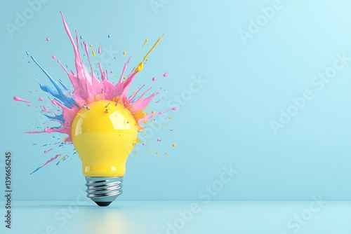 Obraz na płótnie Colorful Light Bulb Explosion with Shards and Paint, Creative Idea Think Different Concept, Business Ideas and New Technology Discovery w salonie